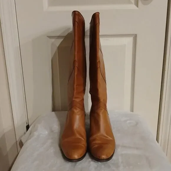 Vintage Celine Brown Leather Knee High Boots EU 39 Patina Distressed Old Money - Picture 2 of 8